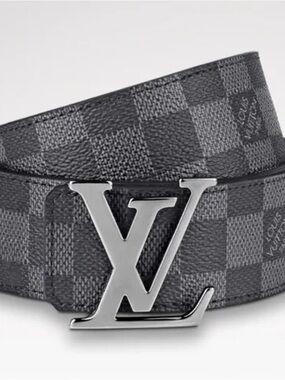 Silver LV logo Black Checkered Belt